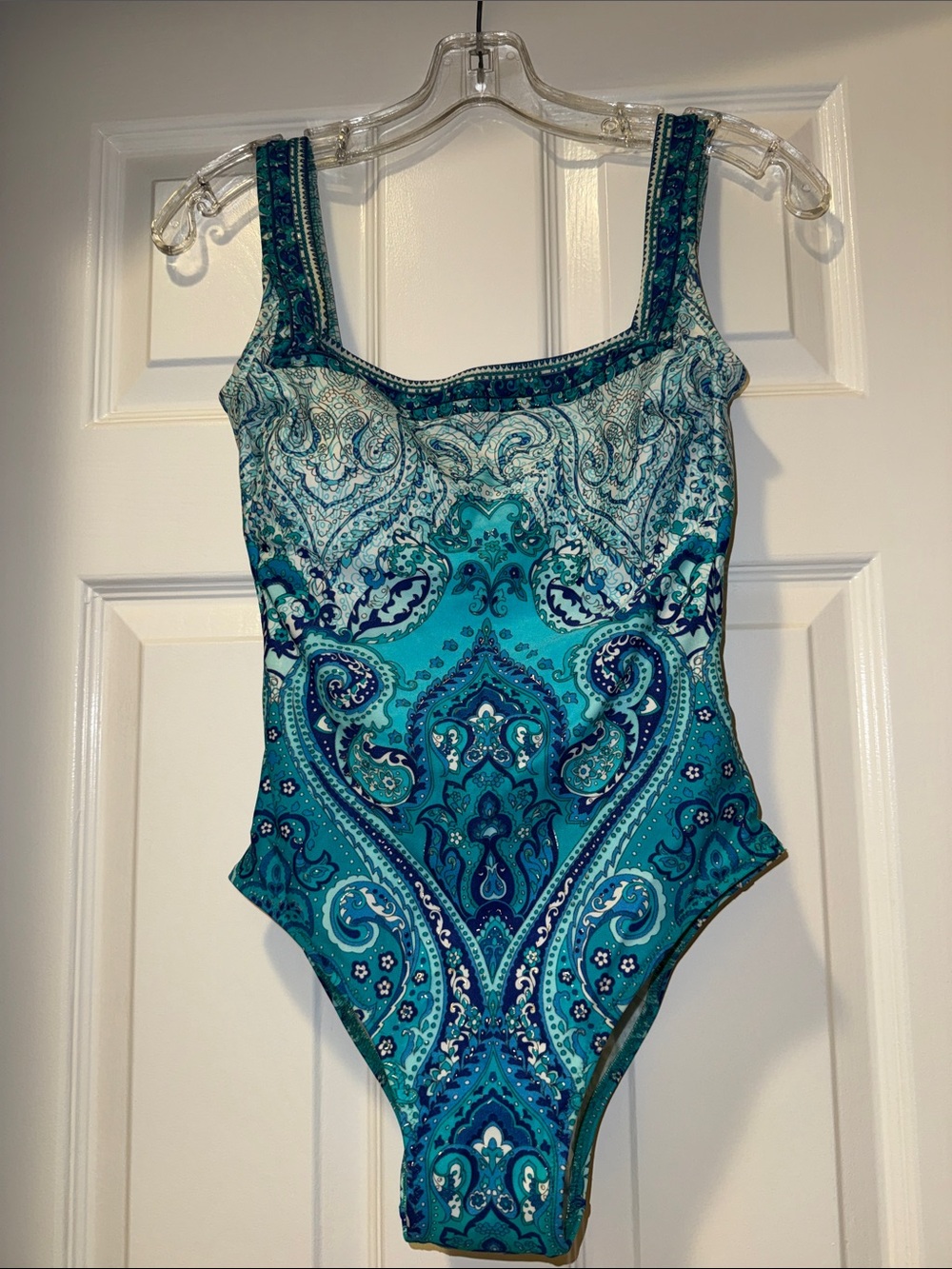Gottex Paisley Print One-Piece Swimsuit Teal, Blue, Turquoise, Black and Gold